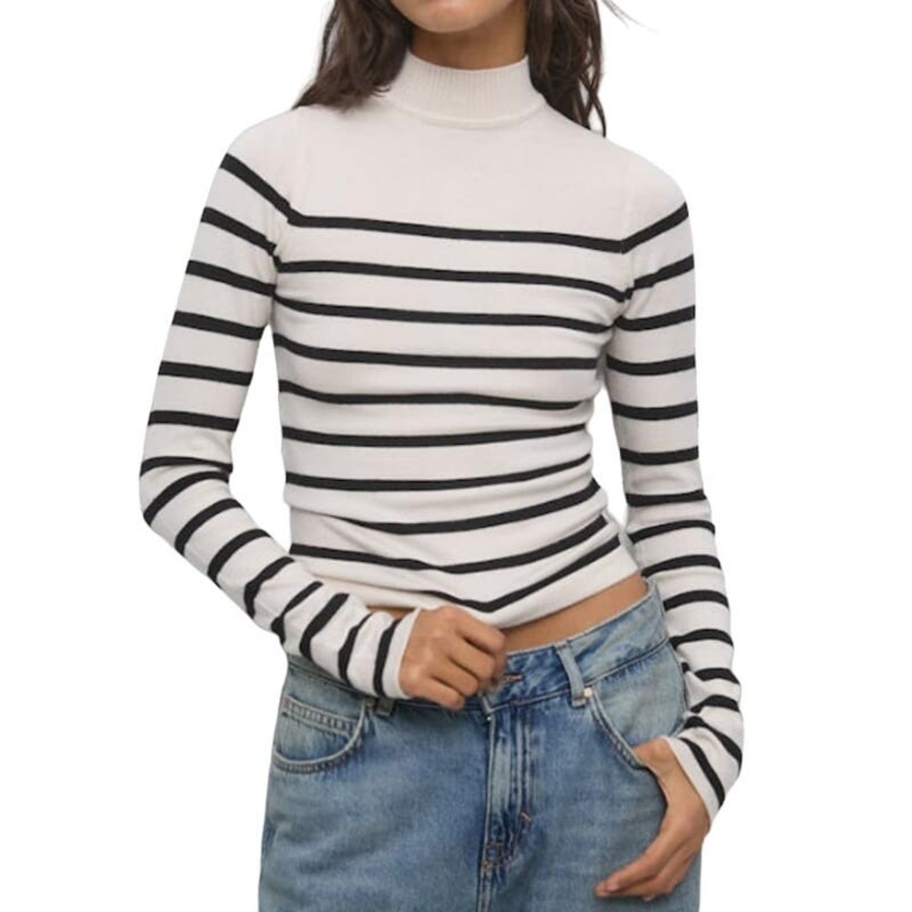 Pull&Bear Mock Neck Striped Jumper in Cream/Blue, Size XS​​​​​​